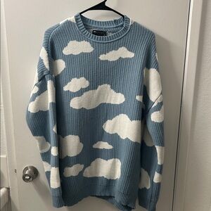 ASOS Sky Blue Crewneck Sweater with White Cloud Pattern
